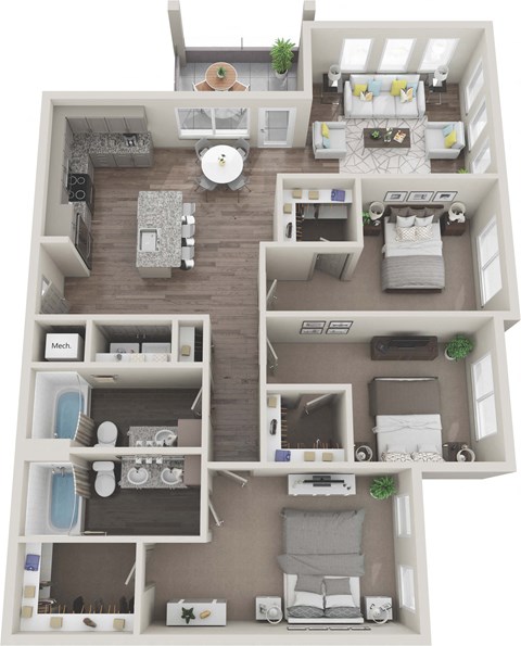 Floor plan for 3 beds, 2 baths, 1450 sqft